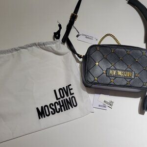Moschino Borsa Matt Nero PU Black Crossbody Golden NWT